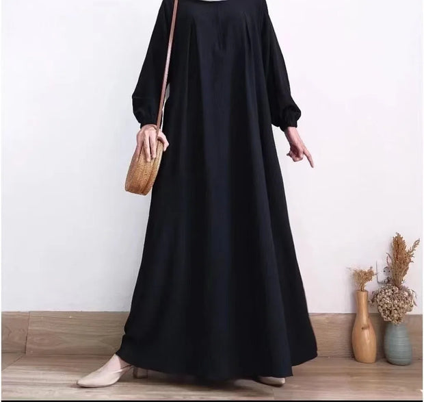Zip-up O-neck Abayas for Women Solid Stretch Cuff Women Dress Simple Muslim A-line Dresses Femme Turkey Dubai Vestido Kaftan