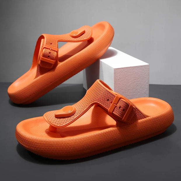 Comwarm Summer New Flip Flops For Men Anti-Slip Beach Sports Sandals Fashion Round Toe EVA Sole Slippers With Adjustable Buckle