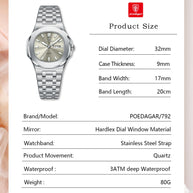 POEDAGAR Top Original Watch For Woman Luminous Date Week Square Ladies Watch Stainless Steel Quartz Women's Watches Female Reloj