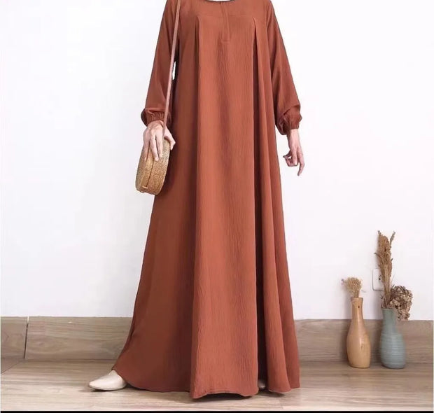 Zip-up O-neck Abayas for Women Solid Stretch Cuff Women Dress Simple Muslim A-line Dresses Femme Turkey Dubai Vestido Kaftan