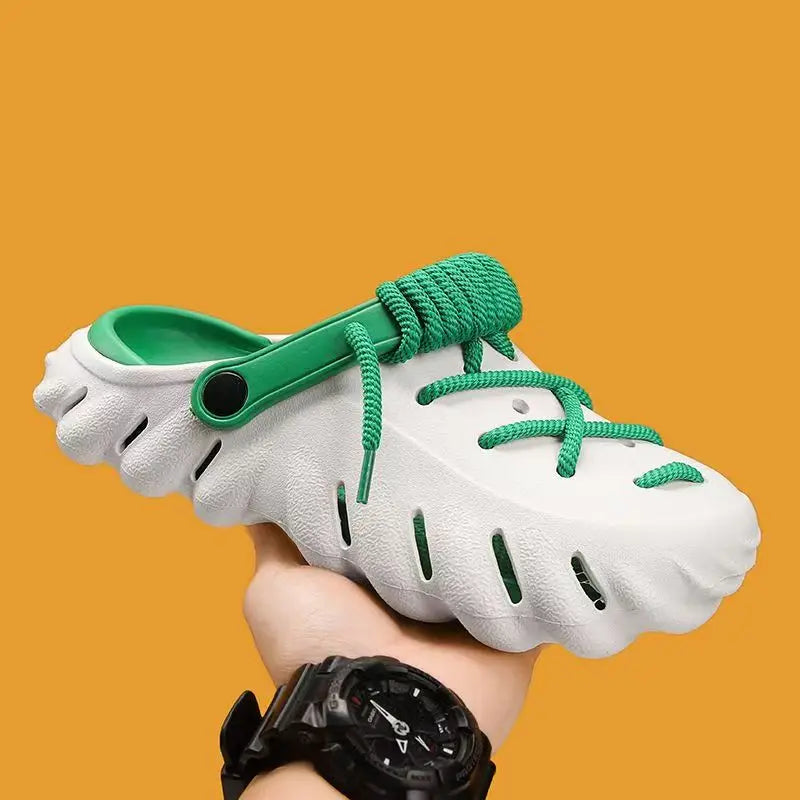 Fashion Men's Outdoor Non-slip Sandals Summer Durable Beach Shoes Thick Bottom Hollow-Out EVA Breathable Slip-On Slippers Couple