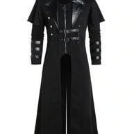 Vintage Halloween Medieval Steampunk Assassin Elves Pirate Costume Adult Men Black Long Split Jacket Gothic Armor Leather Coats