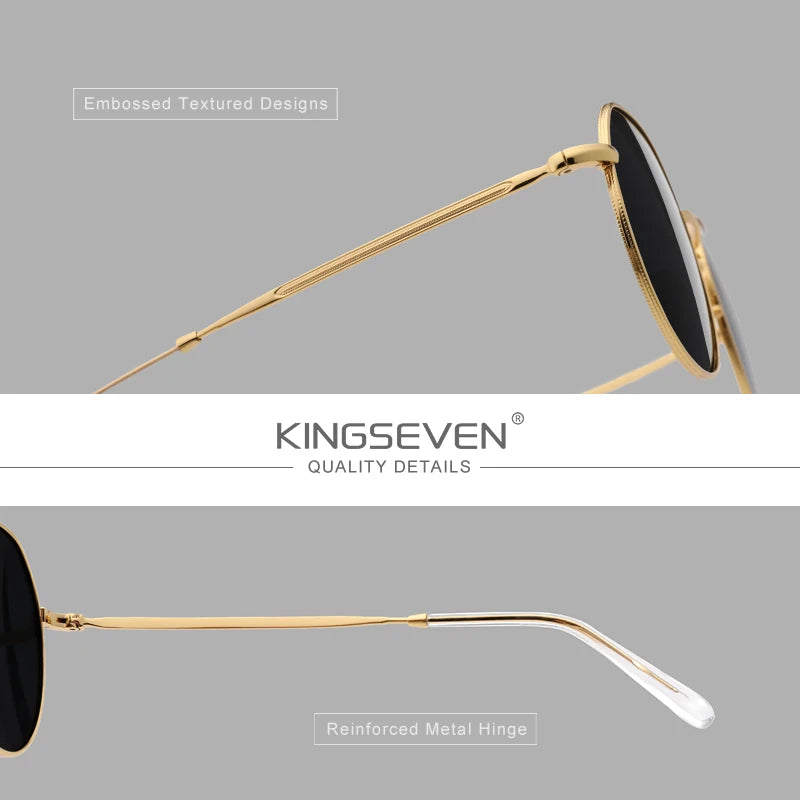 KINGSEVEN Brand Designer Sunglasses Alloy Round Frame Polarized UV400 Women Men Fashion Glassses Classic Anti-glare Eyewear