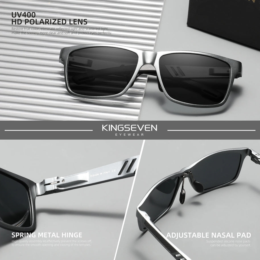 KINGSEVEN Brand Polarized Sunglasses For Men Rectangle Aluminum Driving Glasses Eyewear Shades For Men High Quality