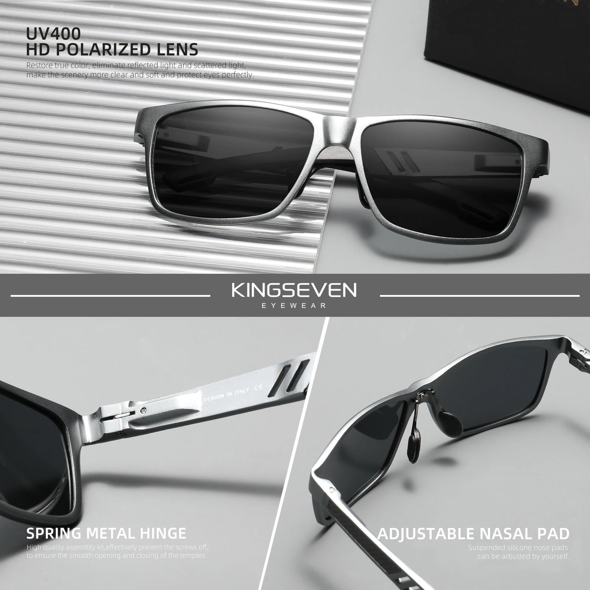 KINGSEVEN Brand Polarized Sunglasses For Men Rectangle Aluminum Driving Glasses Eyewear Shades For Men High Quality