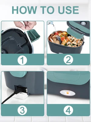1.5 L 60W Electric Lunch Box Food Warmer Portable Food Heater for Car Or Home - Leak Proof 304 Stainless Steel Liner