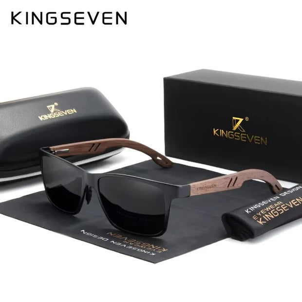 KINGSEVEN Brand Wooden Sunglasses High Quality Rectangle Frame Men Women's UV400 Polarized Lens Glasses Luxury Retro Eyewear
